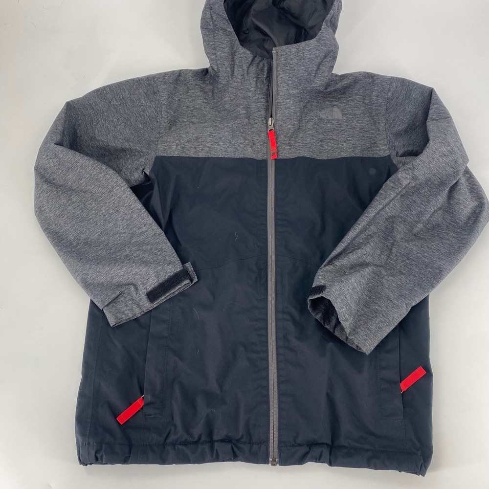The North Face Boys Hooded Jacket Gray Black Red Accents Size L‎ G 14 16